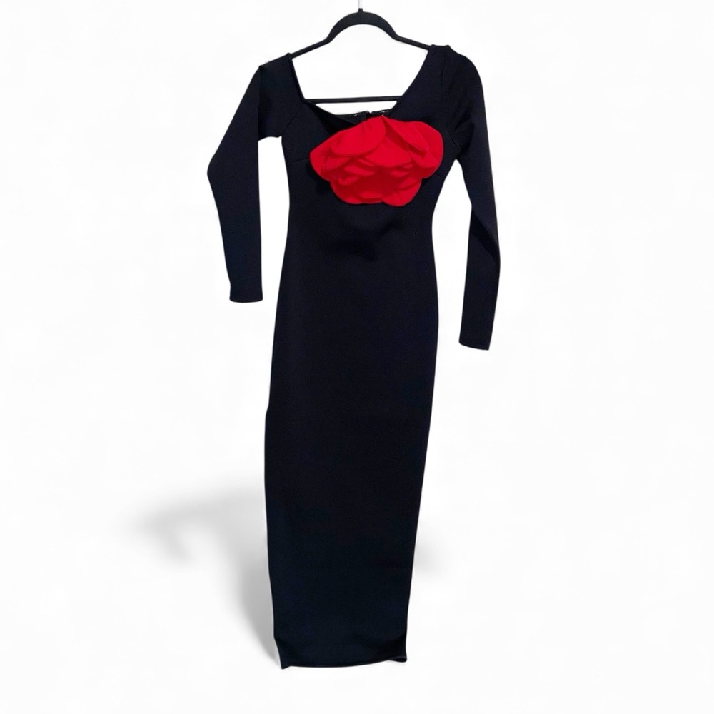 Bella Barnett Dress Womens Small 3D Flower Bodycon Bandage Cocktail Party Black